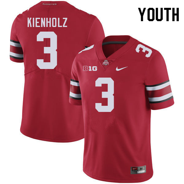 Ohio State Buckeyes Lincoln Kienholz Youth #3 Authentic Red College Football Jersey 2404EEZF5